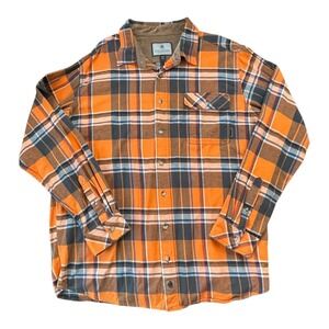 Legendary Whitetails Mens Flannel Shirt XLT Orange Plaid Corduroy Collar Outdoor